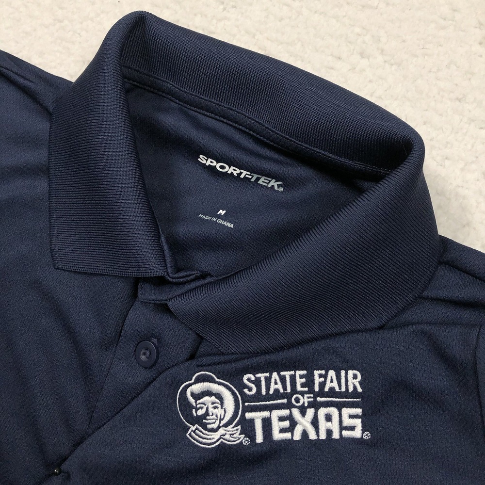 State Fair of‎ TEXAS Polo Shirt Mens S/M Navy Blue Embroider Logo Big Texas RARE